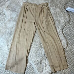 Mexx Tan viscose& linen pants, elastic waist, belt, pockets, and side slits. Lg